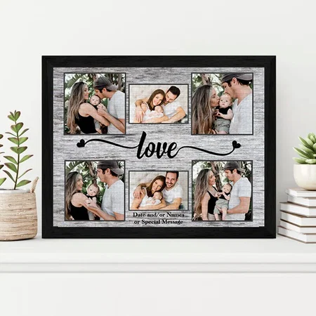 Love Heart Family Photo Collage Customized Photo Printed Rectangle Horizontal Canvas Frame