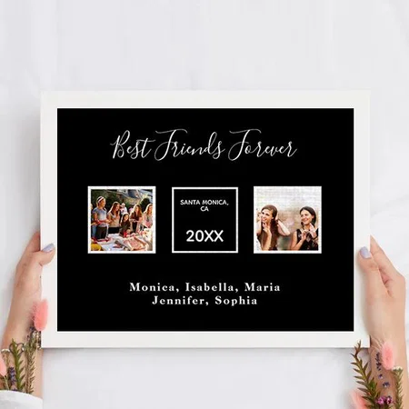 Friends Forever Black White Names Photo Customized Photo Printed Rectangle Horizontal Canvas Frame
