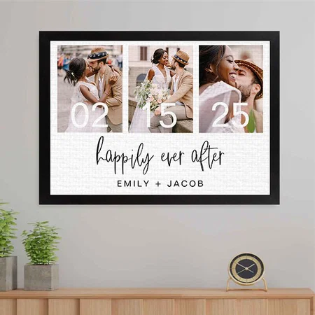 Happily Ever After Wedding Minimalist Simple Customized Photo Printed Rectangle Horizontal Canvas Frame