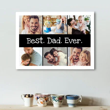 Photo Collage Best Dad Ever Customized Photo Printed Rectangle Horizontal Canvas Frame