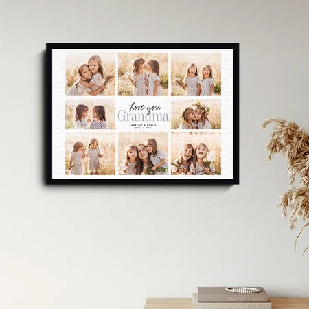 Custom Love You Grandma Grandkids Photo Collage Customized Photo Printed Rectangle Horizontal Canvas Frame