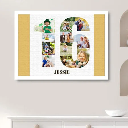 Photo Collage 16th Birthday Customized Photo Printed Rectangle Horizontal Canvas Frame