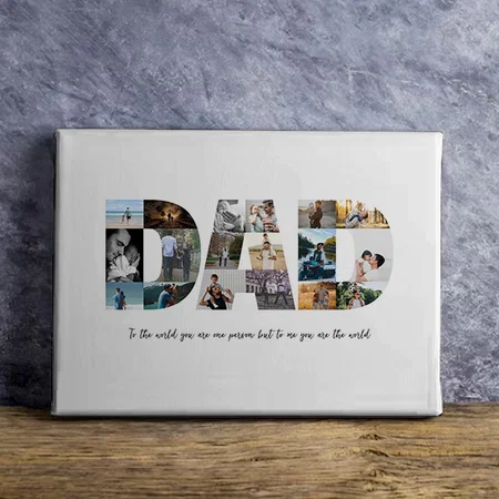 Father's Day 18 Photos Collage Gift for Dad Customized Photo Printed Rectangle Horizontal Canvas Frame