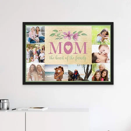 Photo Collage - Mom the Heart of the Family Customized Photo Printed Rectangle Horizontal Canvas Frame