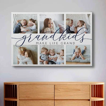 Grandkids Make Life Grand Photo Collage Customized Photo Printed Rectangle Horizontal Canvas Frame