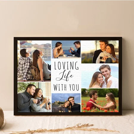 Loving Life with You 7 Photo Collage Customized Photo Printed Rectangle Horizontal Canvas Frame