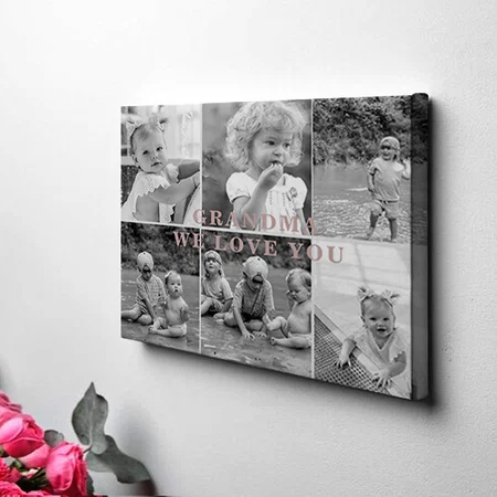 Grandma We Love You Six Photo Collage Customized Photo Printed Rectangle Horizontal Canvas Frame