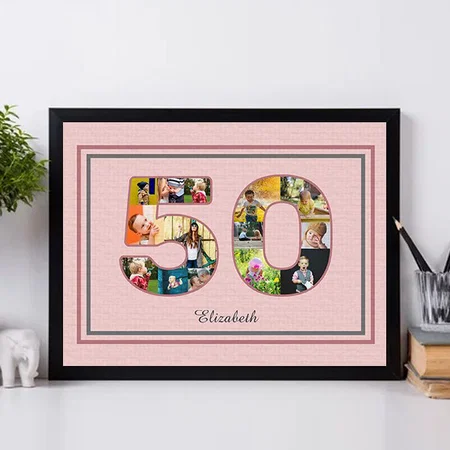 50th Birthday Party Photo Collage Customized Photo Printed Rectangle Horizontal Canvas Frame