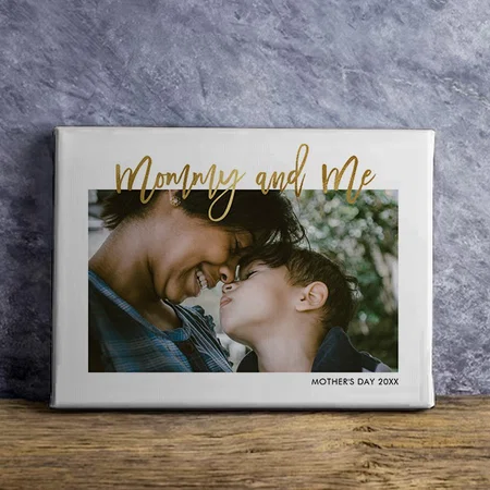 Mommy and Me Gold Script Photo Mother's Day Gift Customized Photo Printed Rectangle Horizontal Canvas Frame