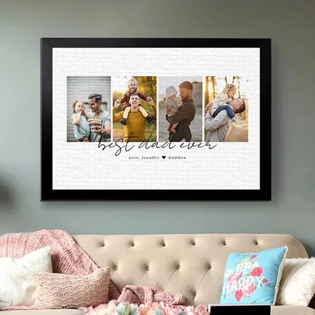 Best Dad Ever 4 Photos Dad Customized Photo Printed Rectangle Horizontal Canvas Frame