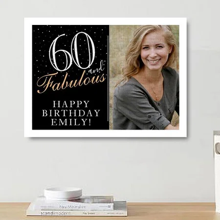 60 and Fabulous Elegant Black 60th Birthday Customized Photo Printed Rectangle Horizontal Canvas Frame