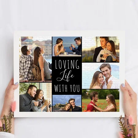 Loving Life with You 7 Photo Collage Customized Photo Printed Rectangle Horizontal Canvas Frame