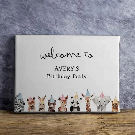 Party Animals Birthday Welcome Customized Photo Printed Rectangle Horizontal Canvas Frame