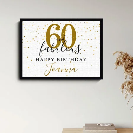 60 and Fabulous Gold and Black Birthday Party Sign Customized Photo Printed Rectangle Horizontal Canvas Frame