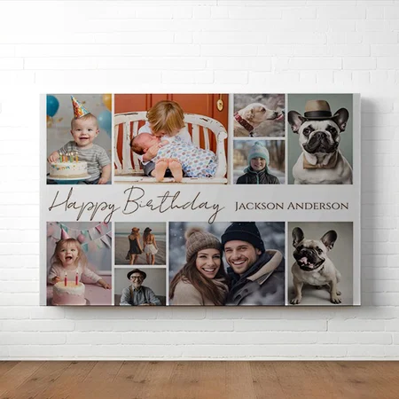 Happy Birthday Any Age 10 Multiple Photo Customized Photo Printed Rectangle Horizontal Canvas Frame