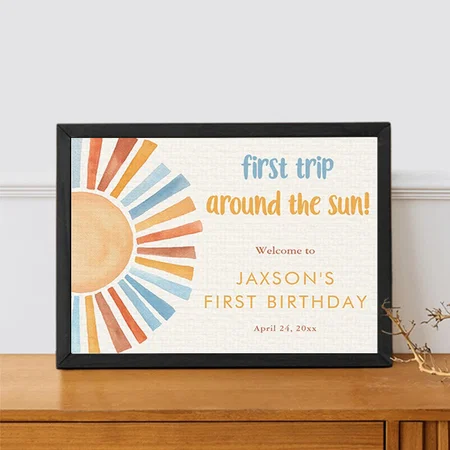 First Trip Around The Sun First Birthday Party Customized Photo Printed Rectangle Horizontal Canvas Frame