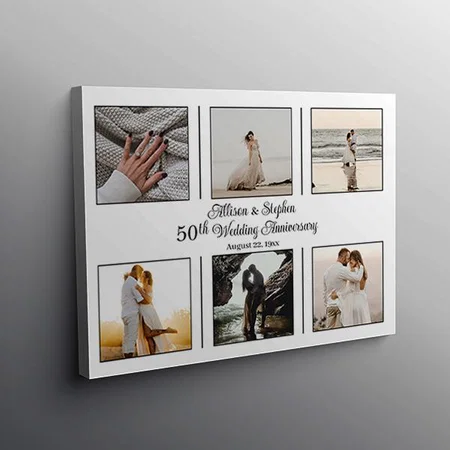 Minimalist 6 Photo 50th Wedding Anniversary Customized Photo Printed Rectangle Horizontal Canvas Frame