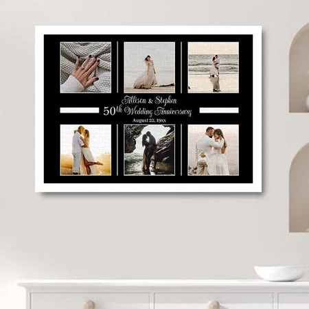 Minimalist 6 Photo 50th Wedding Anniversary Customized Photo Printed Rectangle Horizontal Canvas Frame