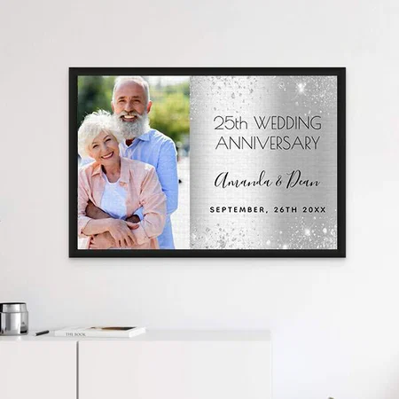 25th Silver Wedding Anniversary Photo Glitter Customized Photo Printed Rectangle Horizontal Canvas Frame