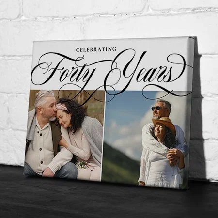 Swirls & 2 Photos 40th Wedding Anniversary Customized Photo Printed Rectangle Horizontal Canvas Frame