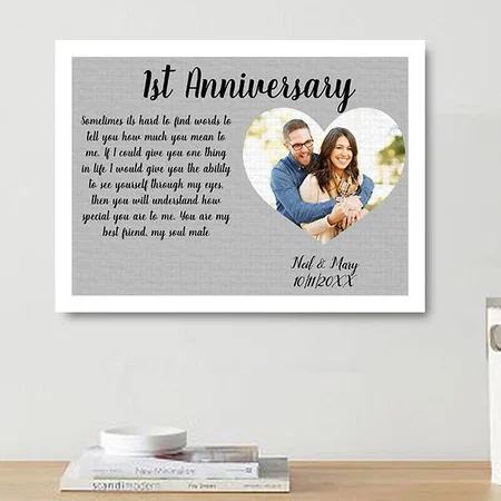 1st Anniversary Photo Heart Customized Photo Printed Rectangle Horizontal Canvas Frame