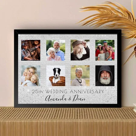 25th Silver Wedding Wnniversary Photo Collage Customized Photo Printed Rectangle Horizontal Canvas Frame