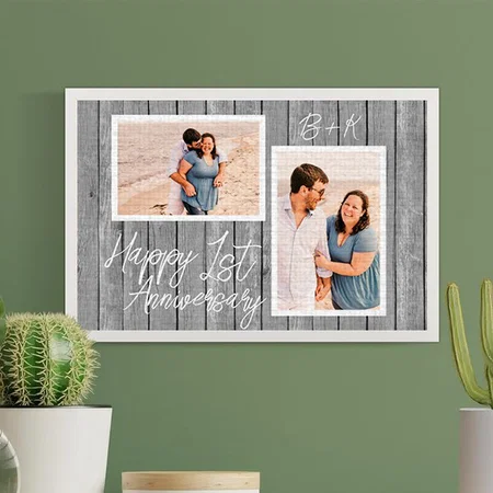 Wood 1st Wedding Anniversary Custom Photo Collage Customized Photo Printed Rectangle Horizontal Canvas Frame
