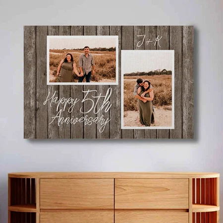 Photo Collage Custom Wood 5th Wedding Anniversary Customized Photo Printed Rectangle Horizontal Canvas Frame
