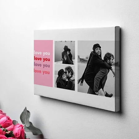 Three Collage Photo | Colorful Love You Valentine Customized Photo Printed Rectangle Horizontal Canvas Frame