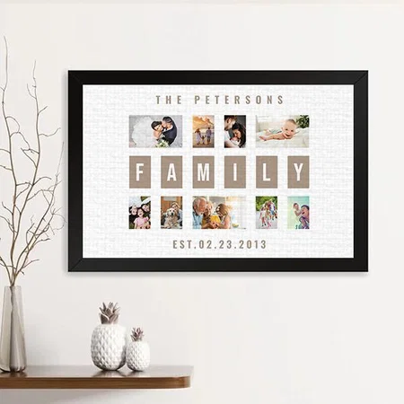Customizable 9 Photo Family Modern Collage Customized Photo Printed Rectangle Horizontal Canvas Frame