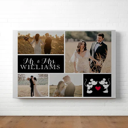 Mr. & Mrs. Wedding Photo Collage Customized Photo Printed Rectangle Horizontal Canvas Frame
