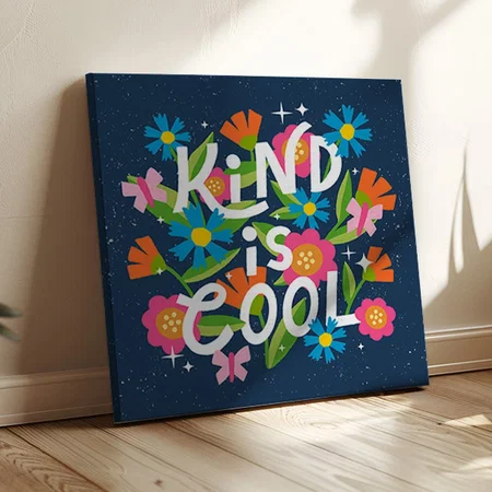 Kind is Cool Bold Colorful Flowers and Butterflies Customized Photo Printed Square Canvas Frame