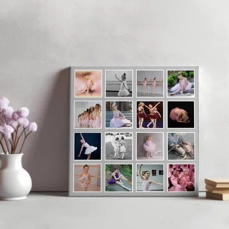 16 Collage Customized Photo Printed Square Canvas Frame