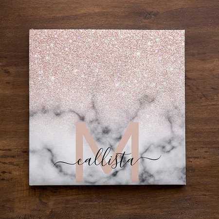 Sparkly Rose Gold Glitter Marble Ombre Customized Photo Printed Square Canvas Frame