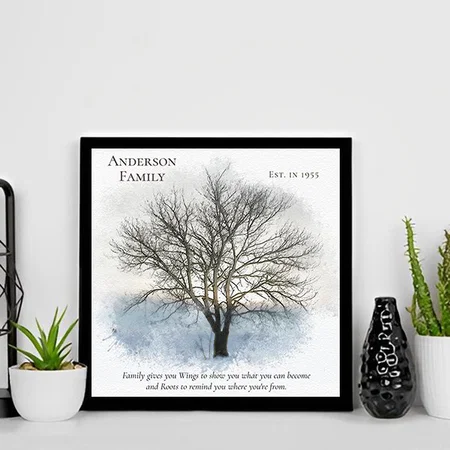 Watercolor Tree Themed Customized Photo Printed Square Canvas Frame