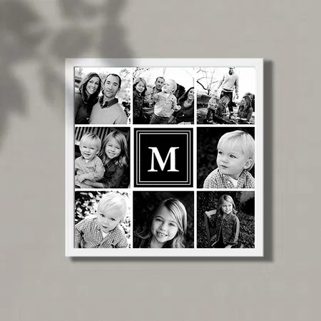 Black Monogram Family Photo Collage Customized Photo Printed Square Canvas Frame