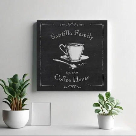 Rustic Black &amp; White Coffee House Themed Customized Photo Printed Square Canvas Frame