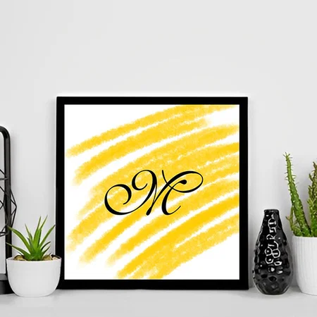 Yellow Watercolor Monogram Customized Photo Printed Square Canvas Frame