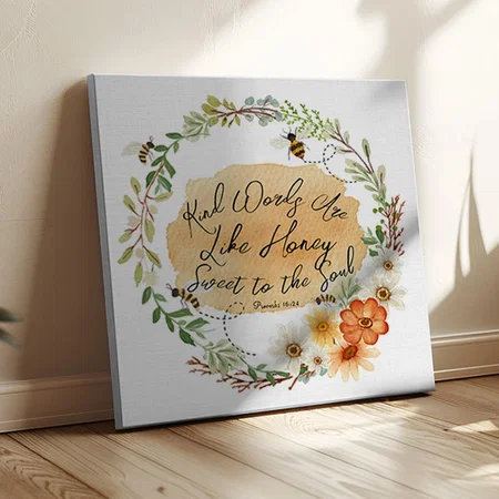 Kind Words Like Honey Flower Wreath and Bees Customized Photo Printed Square Canvas Frame