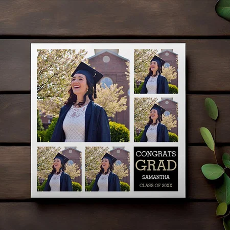 Graduation Congrats Themed 5 Photo Collage Customized Photo Printed Square Canvas Frame