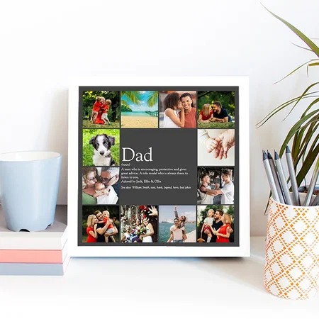Dad Daddy Father Definition 12 Photo Gray Customized Photo Printed Square Canvas Frame