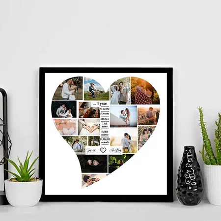 Heart Shaped 1st Year Anniversary Customized Photo Printed Square Canvas Frame