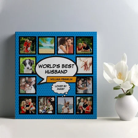 Fun Comic Photo Collage Customized Photo Printed Square Canvas Frame