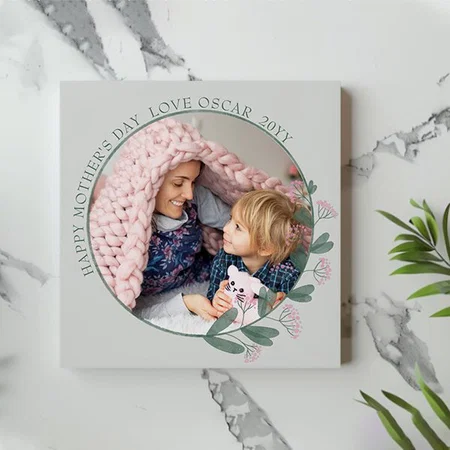 Mother's Day Photo Pink Wildflower Customized Photo Printed Square Canvas Frame
