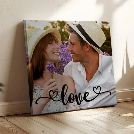 Love Hand Lettering Overlay Custom Photo Customized Photo Printed Square Canvas Frame