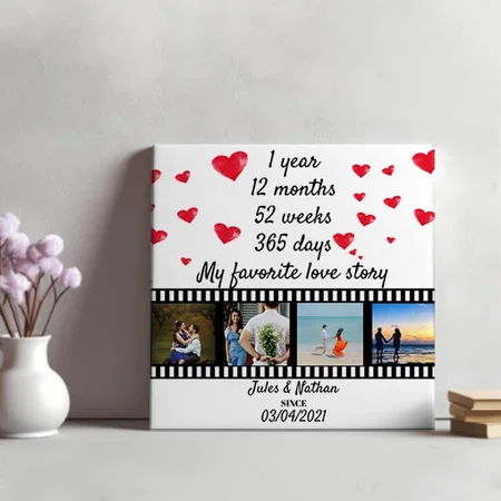 1 Year Anniversary film strip photo display Customized Photo Printed Square Canvas Frame