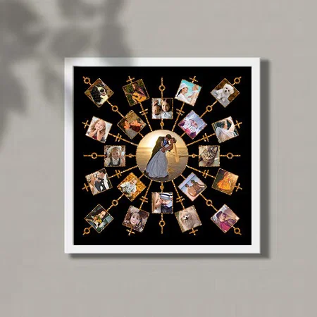 Family Photo Collage 21 Pictures Pretty Black Gold Customized Photo Printed Square Canvas Frame