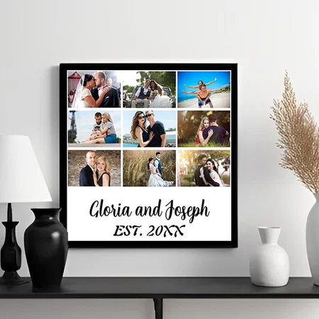 Personalised Wedding Anniversary 9 Photo Collage Customized Photo Printed Square Canvas Frame
