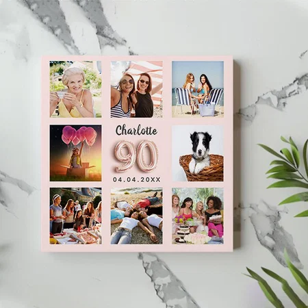 Birthday Rose Gold Pink Customized Photo Printed Square Canvas Frame