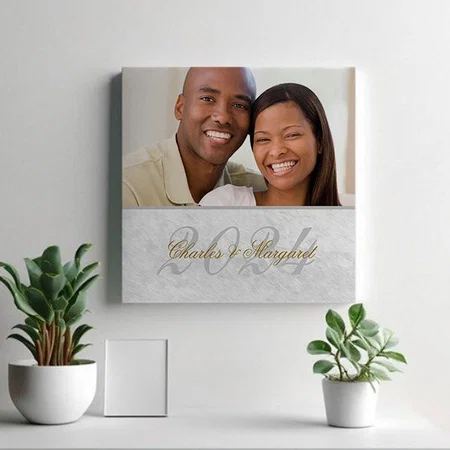 White Marble Look Anniversary Name Customized Photo Printed Square Canvas Frame